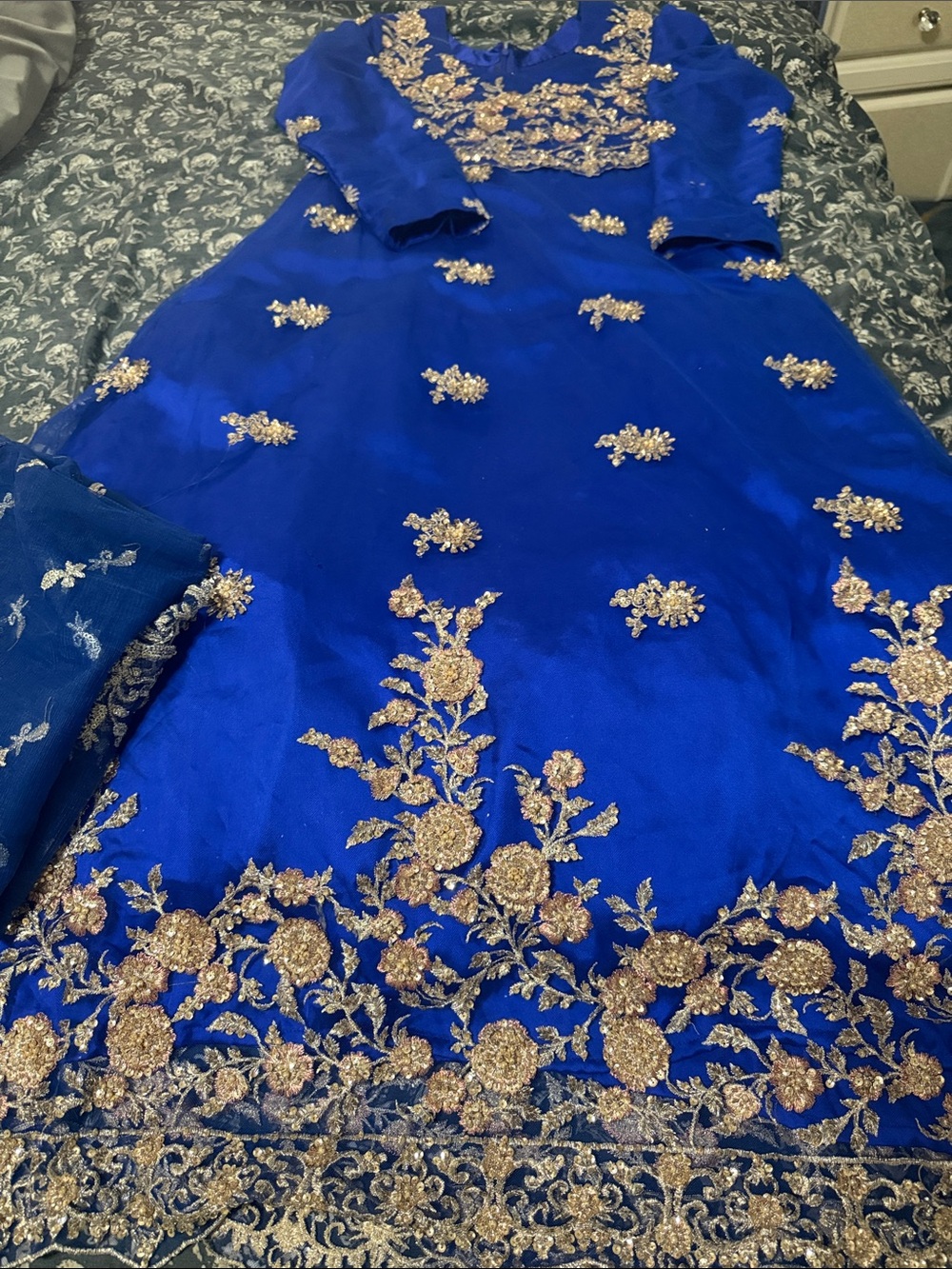 Girls Royal Blue Embroidered Party Dress